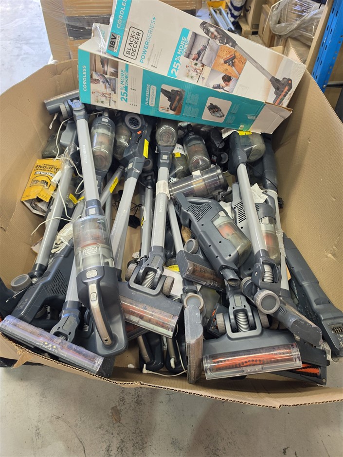 25 x Assorted BLACK DECKER 18V Stick Vaccums. NB: Has Been Used, Some Vacc