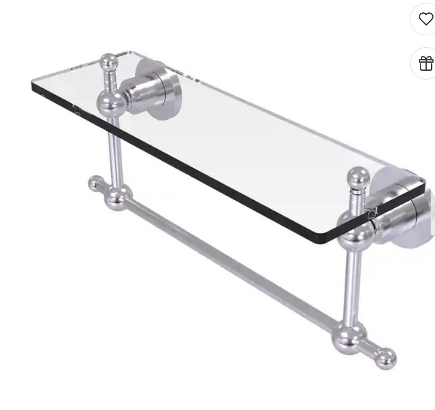 2 X ALLIED BRASS Glass Vanity Shelf With Integrated Towel Bar, 40.64cm.