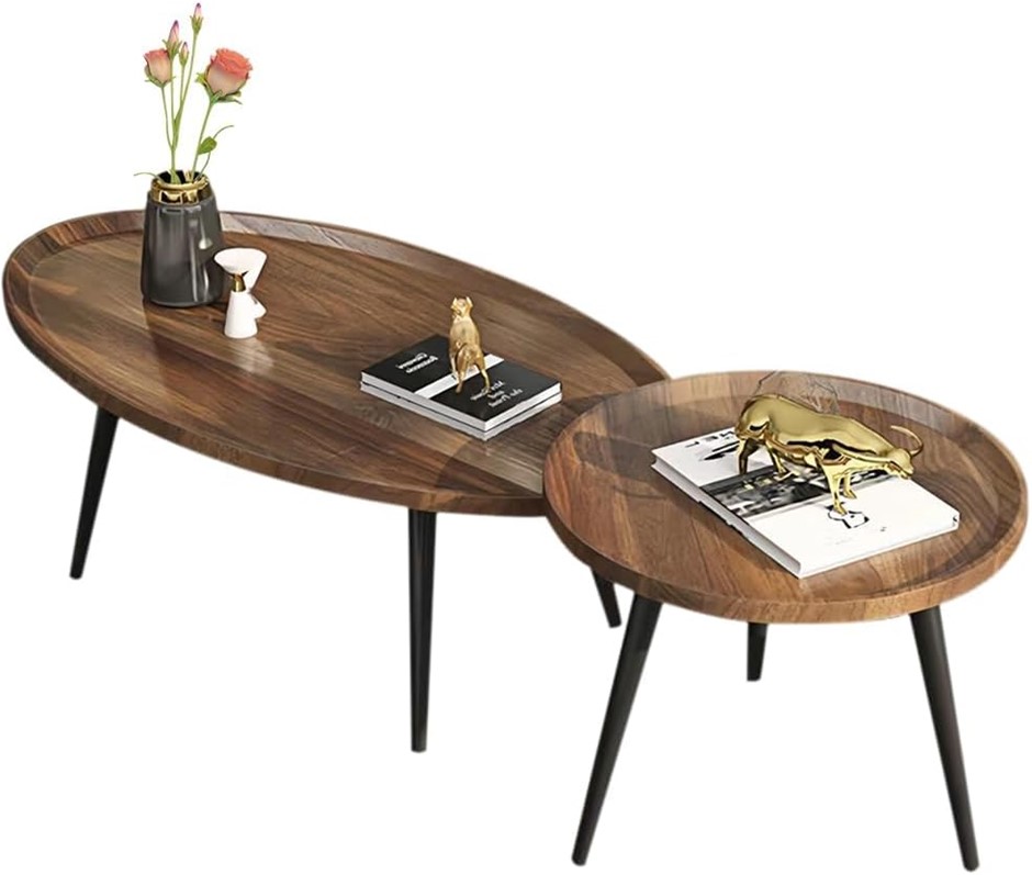 XICEN Center Table Set, Small Oval + Round Coffee Table Set