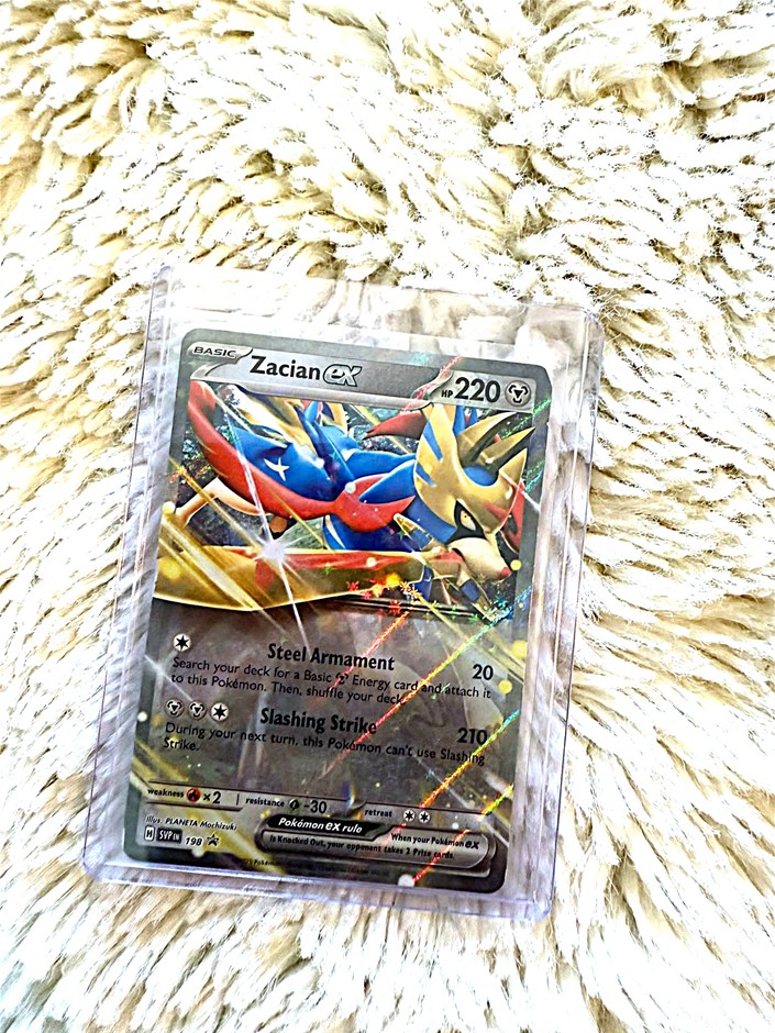 English Zacian ex SVP 198 Black Star Promo Pokémon Card.