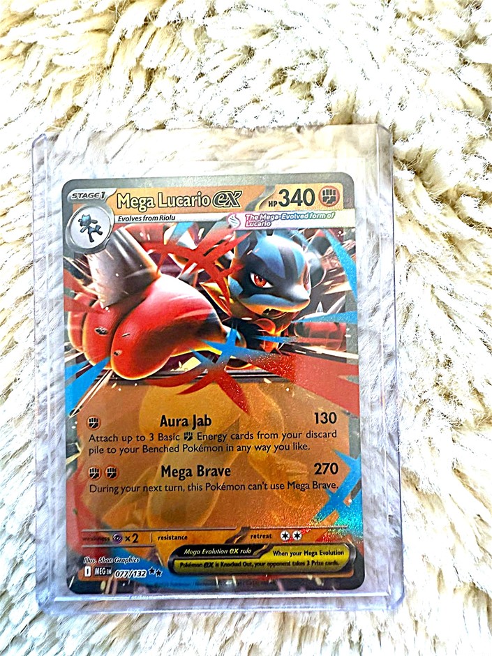 English Mega Lucario ex 077/132 Double Rare Pokémon Card.
