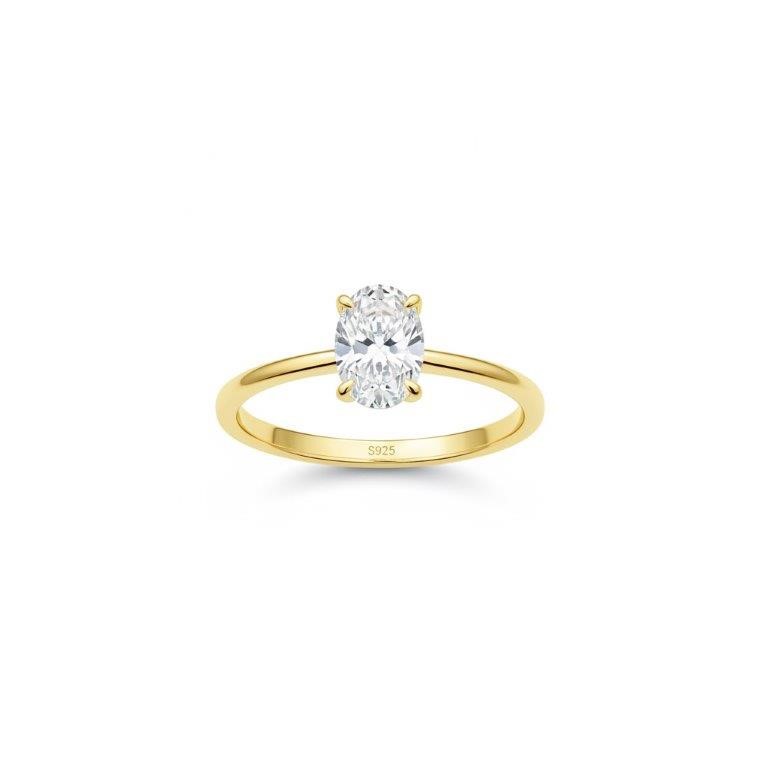 1.0ct GRA Moissanite Oval Cut 18k Yellow Gold Vermeil Ring -8US
