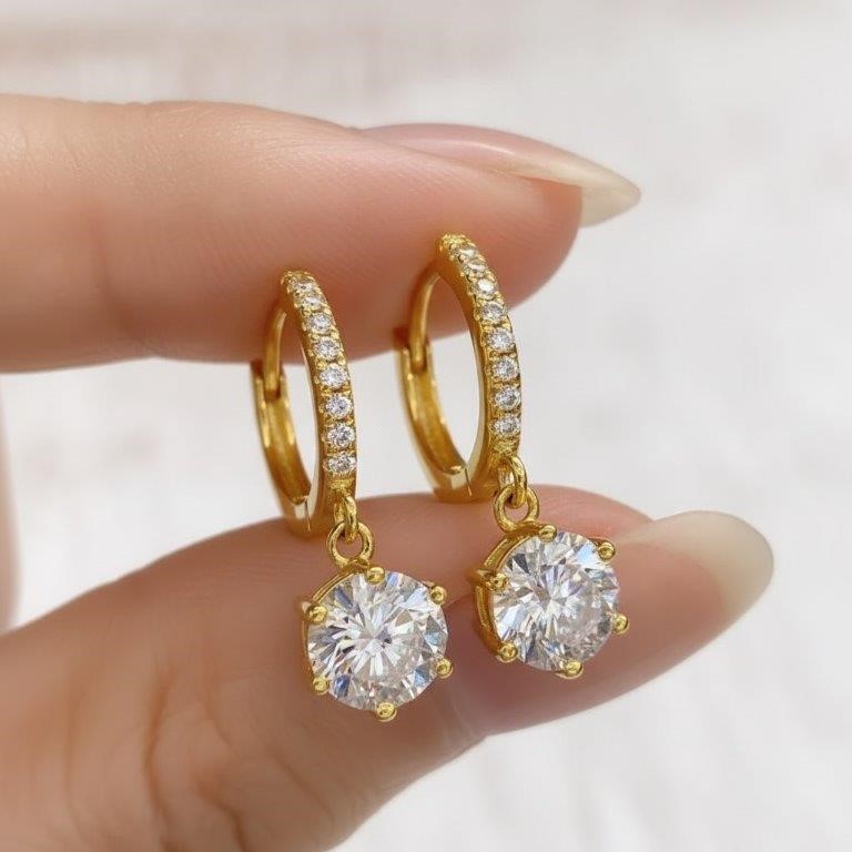 2.0ctw GRA Moissanite white 18k Yellow Gold Vermeil Earring