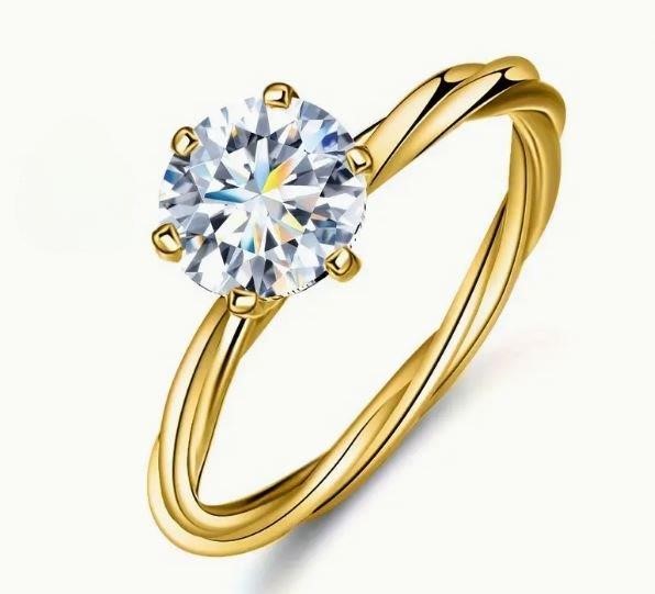 1.0ct GRA Moissanite white 18k Solid Yellow Gold Vermeil Ring -5US