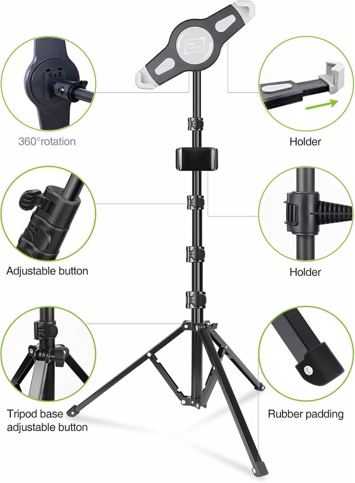 elitehood iPad Tripod Stand, Aluminum Alloy iPad Stand, 360 Rotation Adjust