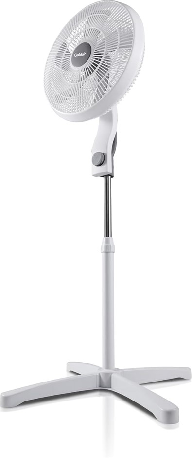 GOLDAIR 5 Blade 40cm Pedestal Fan, White/Grey. NB: damaged packaging