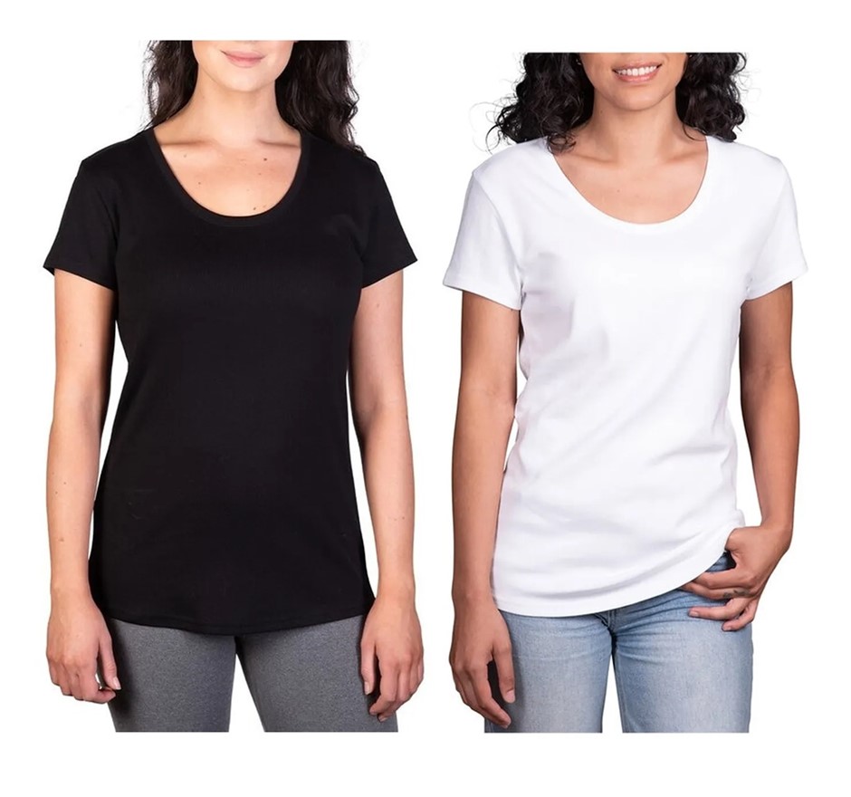 2 x SIGNATURE Women's Pima Cotton Tee, Size M, 100% Pima Cotton, Black & Wh