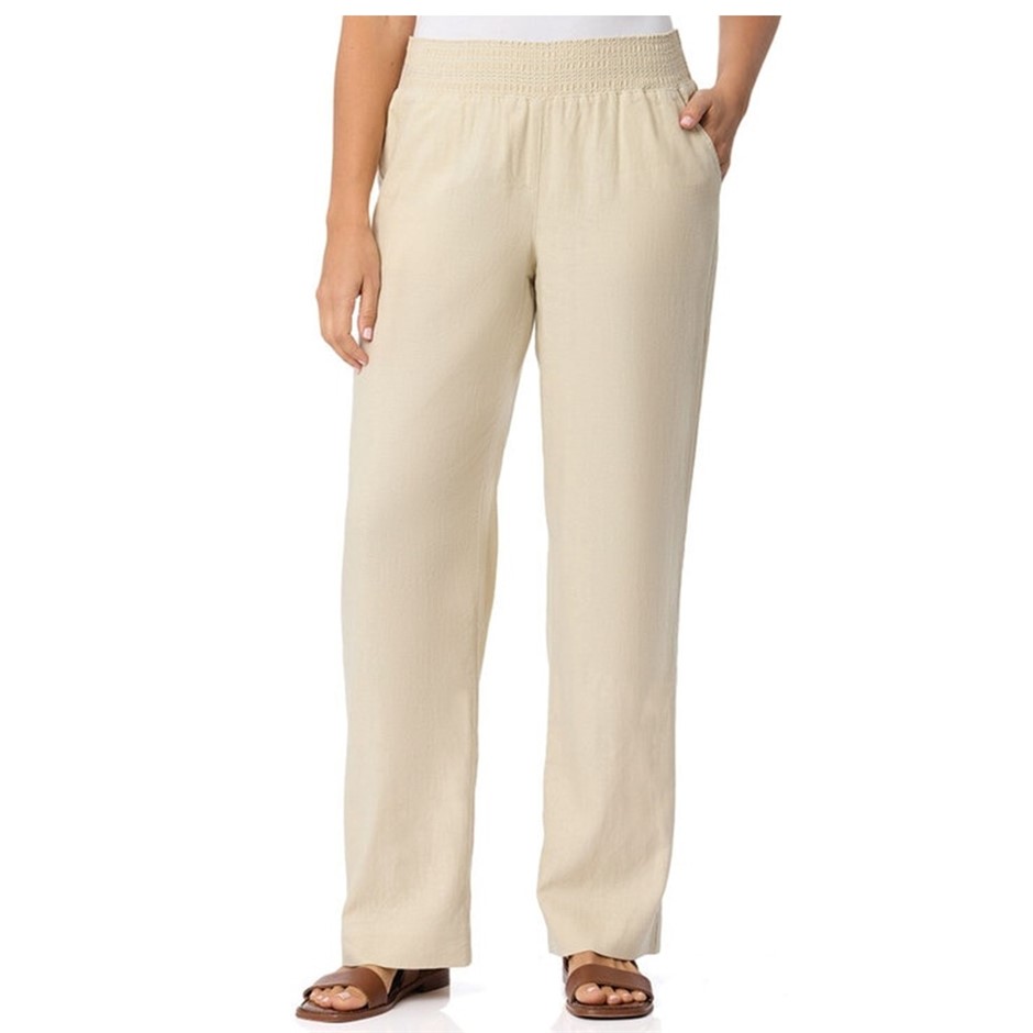 BRIGGS Women's Wide Linen Pant, Size S, 55% Flax, Natural. Buyers Note - D