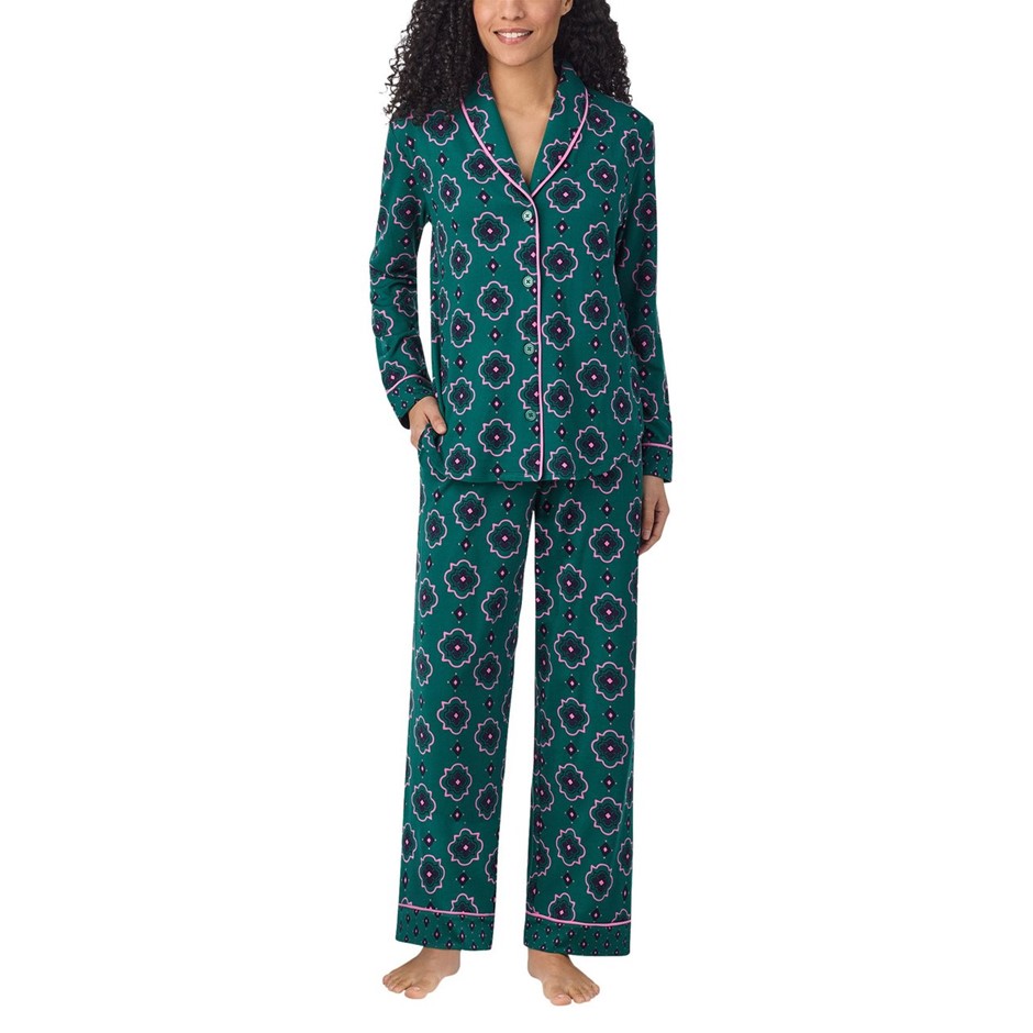 ROOM SERVICE Women's 2pc Shawl Collar PJ Set, Size L, Green. Buyers Note -