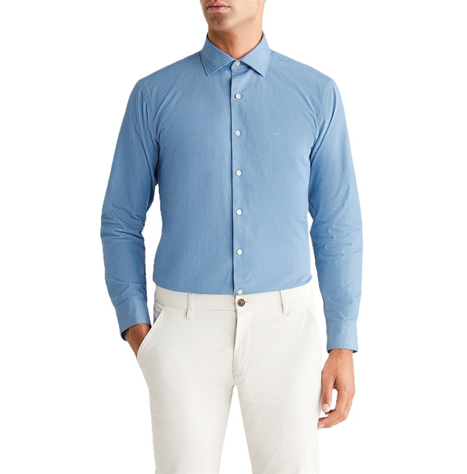 CALVIN KLEIN Slim L/S Oxford Shirt, Size L, 100% Cotton, Denim (BFDD), COSS