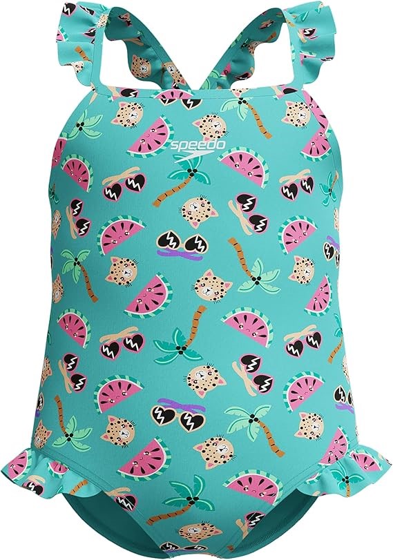 SPEEDO Girl's Digital Frill Thinstrap One Piece Swimsuit, Size AU2 (GB/US 2