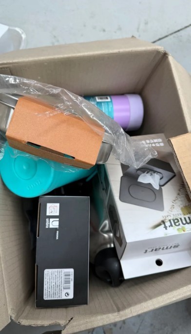 Assorted Kitchenware Items, includes Thermos, Tissue dispenser, bottles and