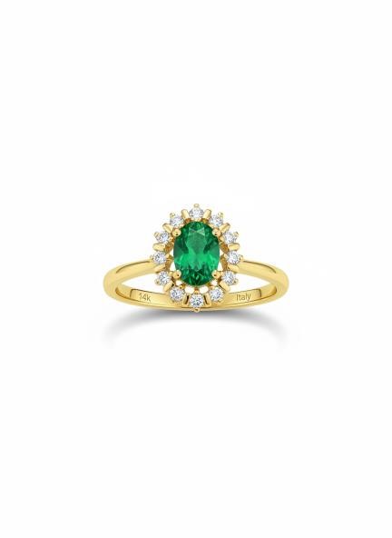 14K/Italy 1.5ct green Oval Cut Yellow Gold Filled Ring(stamped)-8US