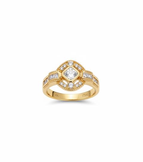 18K/Italy Princess Cut Yellw Gold Filled Ring(stamped)Warranty Quality-9US