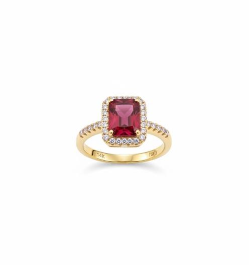 14K/Italy 2.0ct Ruby Emerald Cut Yellow Gold Filled Ring(stamped)-8US