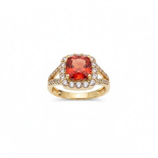 18K/Italy 2.5ct Ruby Princess Cut Yellow Gold Filled Ring(stamped)-7US