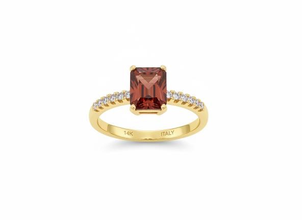 14K/Italy 2.5ct Ruby Emerald Cut Yellow Gold Filled Ring(stamped)-6US