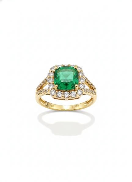 14K/Italy 2.0ct Green Princess Cut Yellow Gold Filled Ring(stamped)-7US