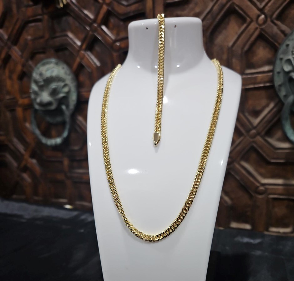 18K/Italy Set Chain and Bracelet -(stamped 18K/Italy)--Bonus Gift