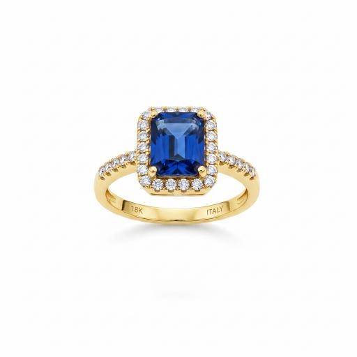 18K/Italy 2.5ct Blue Emerald Cut Yellow Gold Filled Ring(stamped)-9US