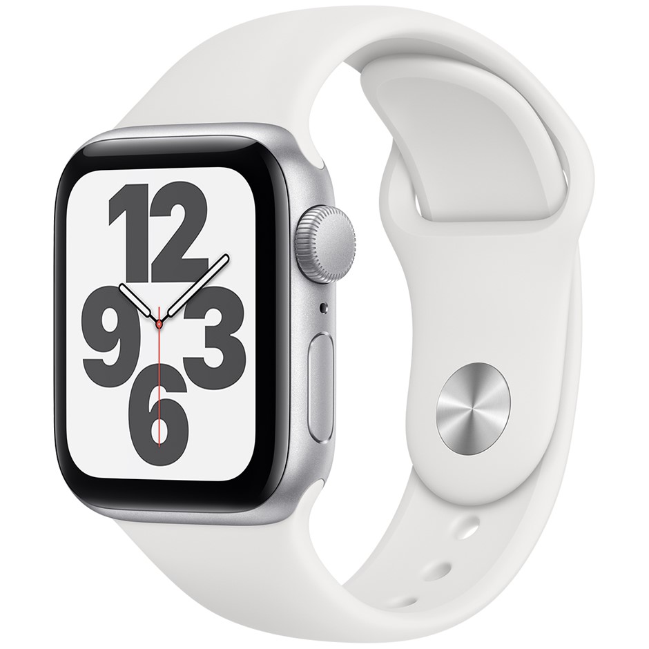 APPLE Watch SE (GPS, 40mm), Silver Aluminium Case w/ White Sport Band. S/N: