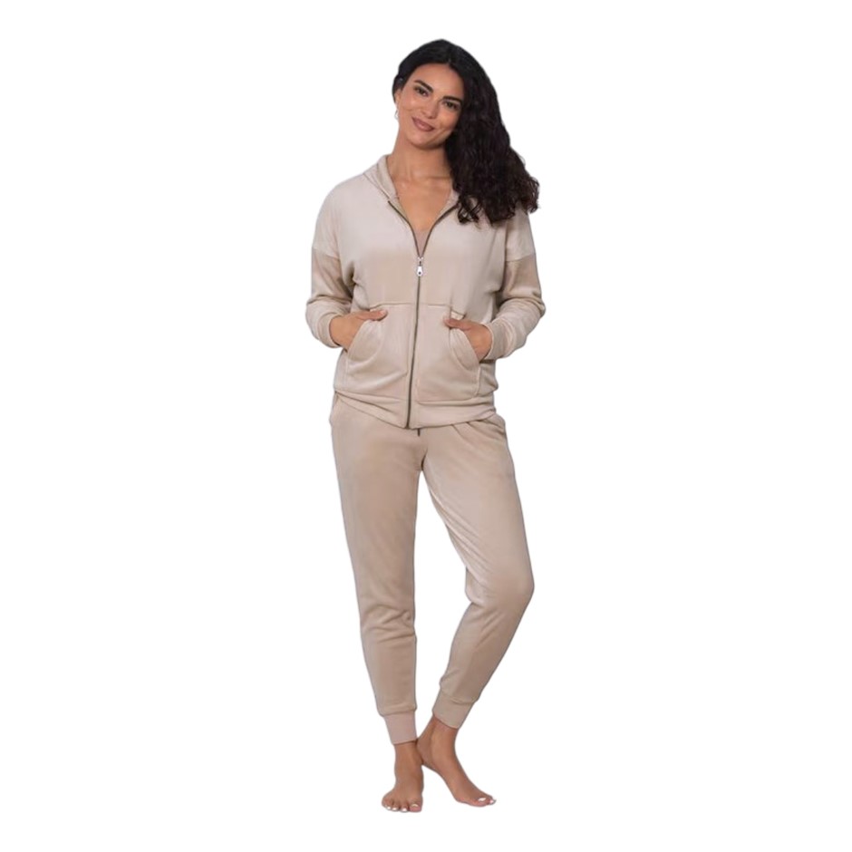 2pc JEZEBEL Women's Velour Set, Size M, Beige. NB: may have been worn.