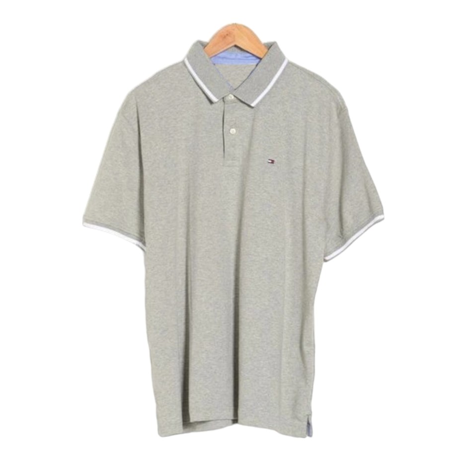 TOMMY HILFIGER Men's Richard Tip Polo, Size 2XL, 100% Cotton, Light Grey (P