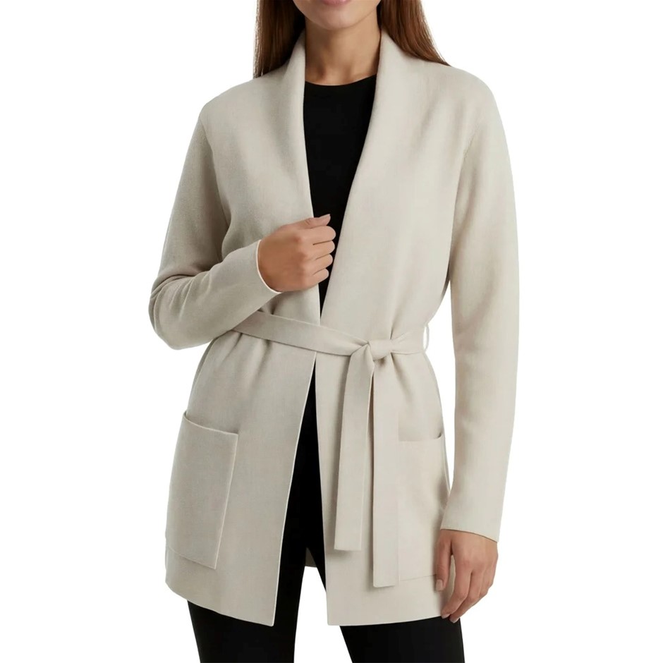 COMO VINTAGE Women's Belted Cardigan, Size XS, Beige. NB: faint red mark.