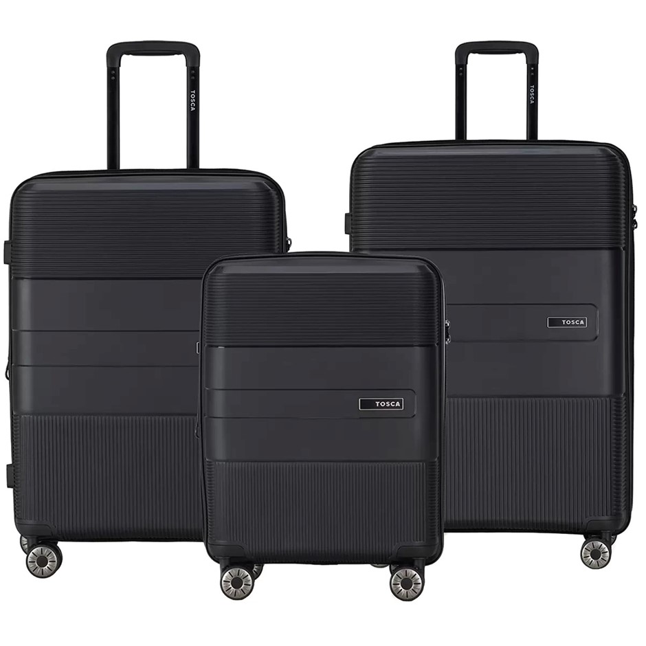 TOSCA Orion Luggage 3-Piece Set, Black, Large: 76cm, Medium: 65cm, Small: 5