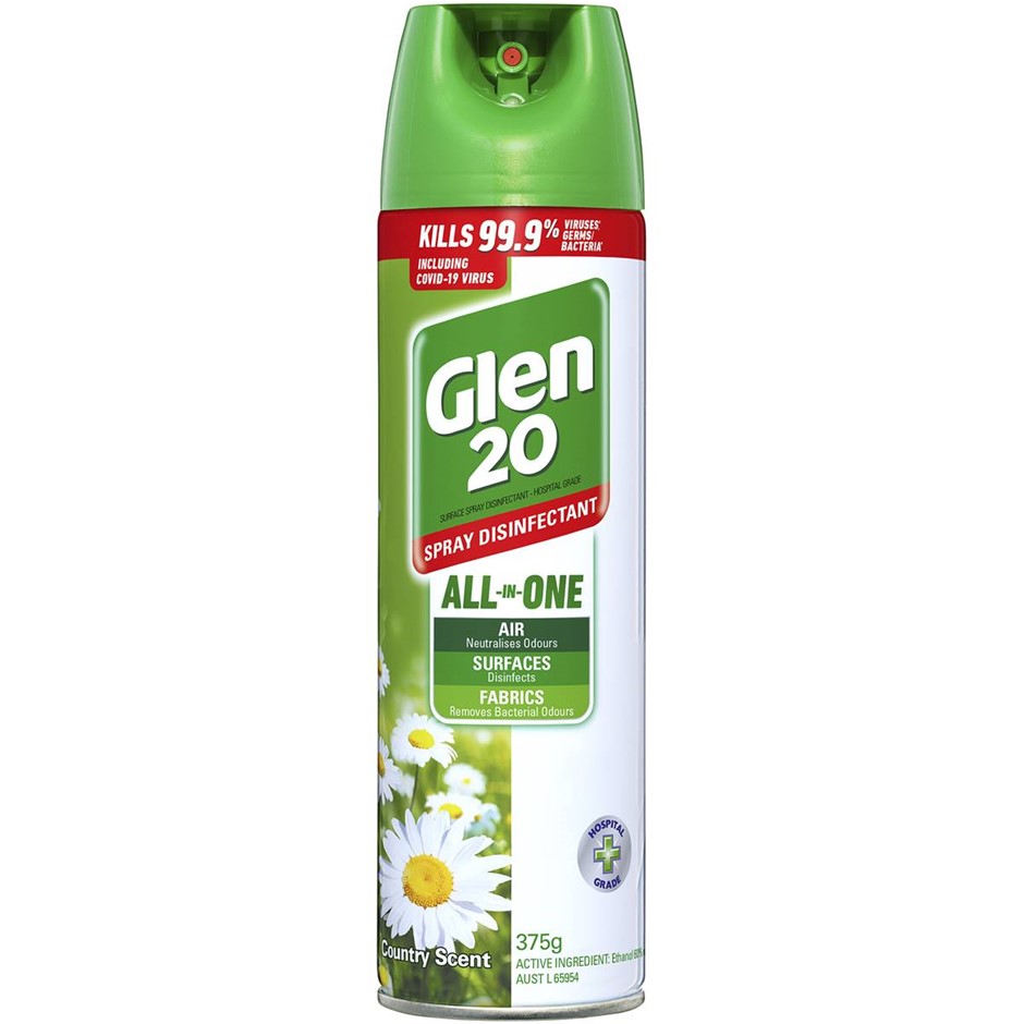6 x GLEN 20 Disinfectant Sprays, Country Scent, 375g. N.B: All spray nozzle