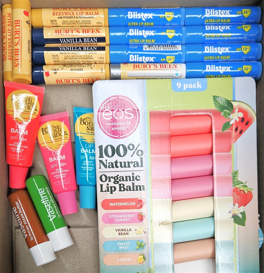 26 x Assorted Lip Balms, Incl: EOS, BURT'S BEES & More.