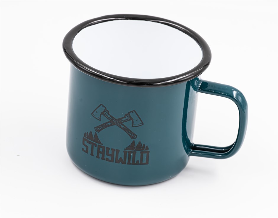 Large Enamel Camp Mugs 100mm Wide, "STAY WILD".