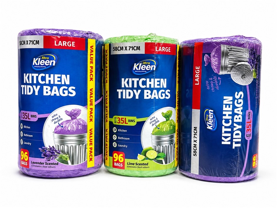 3 x XTRACLEEN Scented Kitchen Tidy Garbage Bin Liner 96-Piece Set, 35 Litre