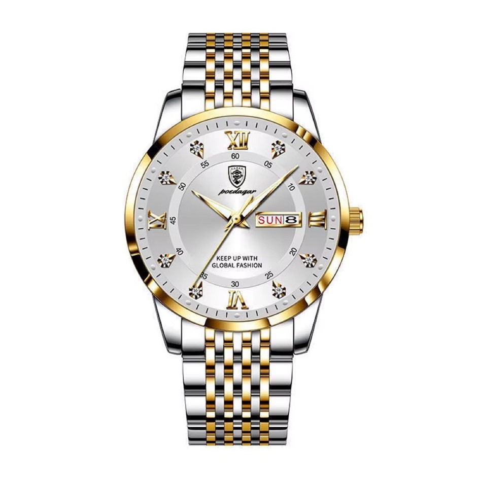 Luxury Business Men's Quartz Watch Stainless Steel, Silver/Gold