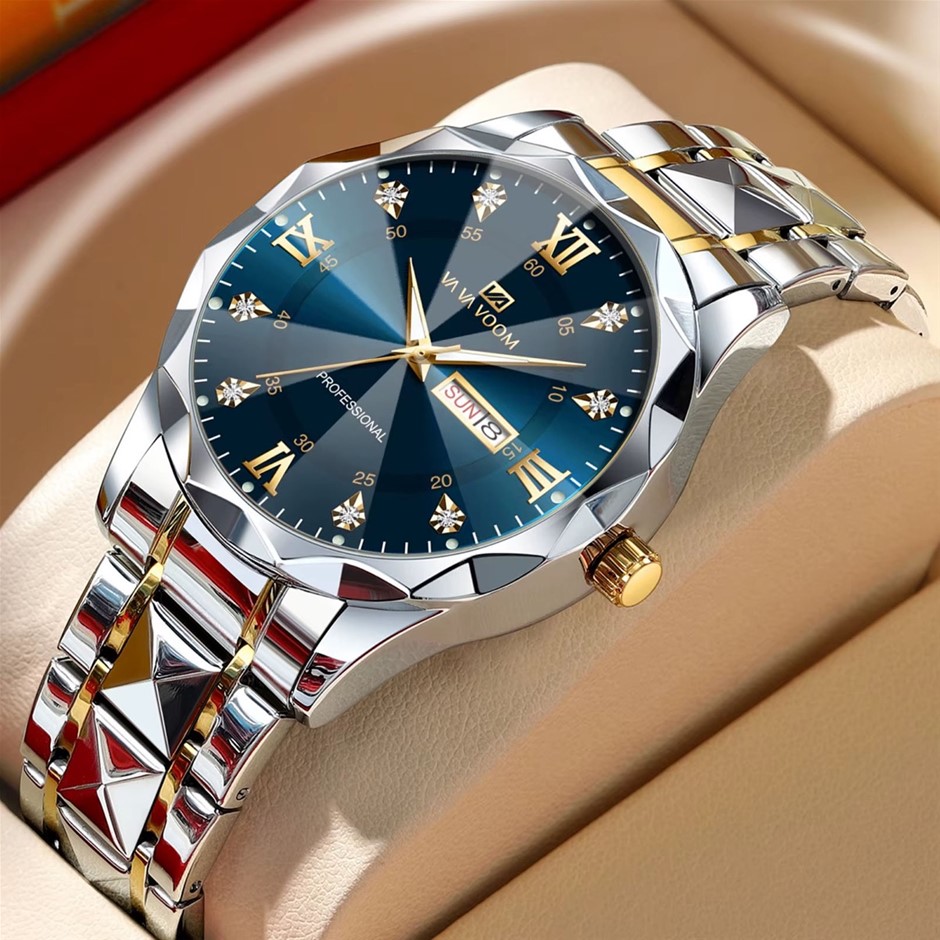 High Quality Simulated Diamond Men's Quartz Watch, Silver