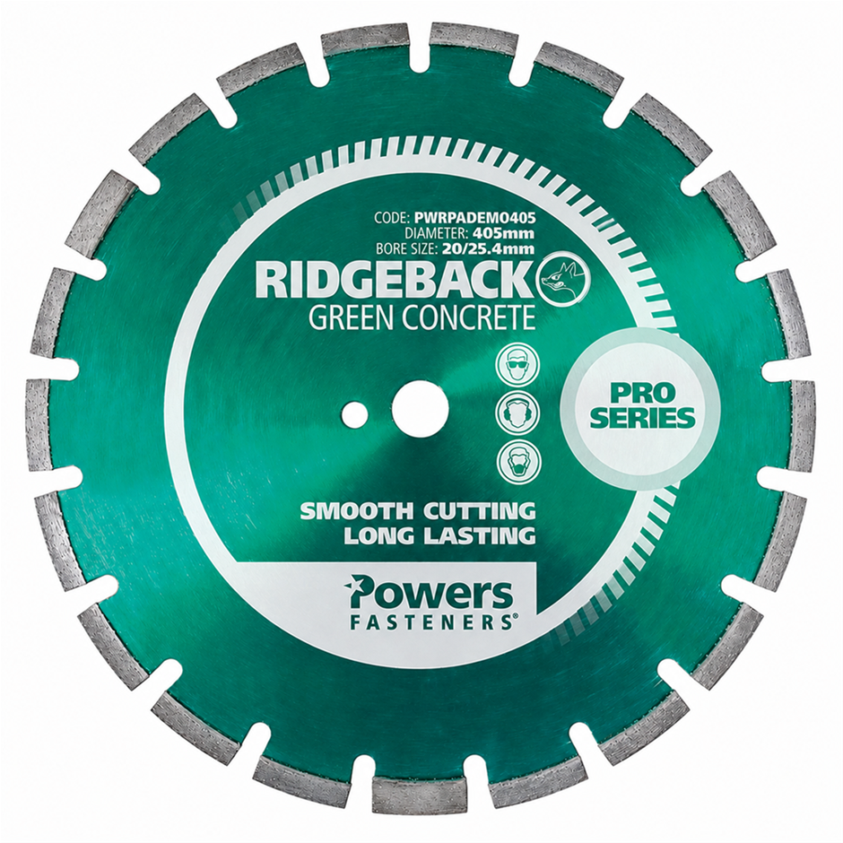 POWERS RIDGEBACK 405mm Diamond Segmented Abrasive Blade, Green.