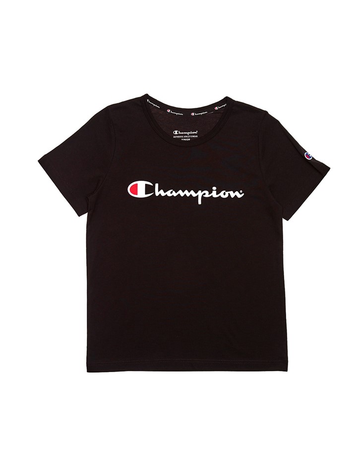 2 x CHAMPION Boys' Script S/S Tee, Size 10, Cotton, Black. Buyers Note - D