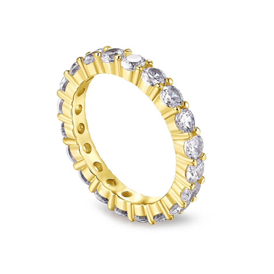 3mm 925 Silver 5A Cubic Zirconia 18K Gold Filled Band Ring - Size 7