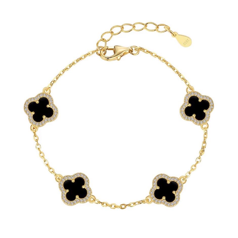 Clover 5A Cubic Zirconia 18K Gold Filled 925 Silver Tennis Bracelet
