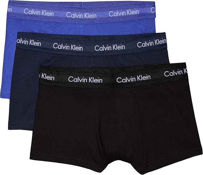 Calvin Klein Men's Cotton Stretch Low Rise Trunk - 3 Pack, Black/Blue Shado