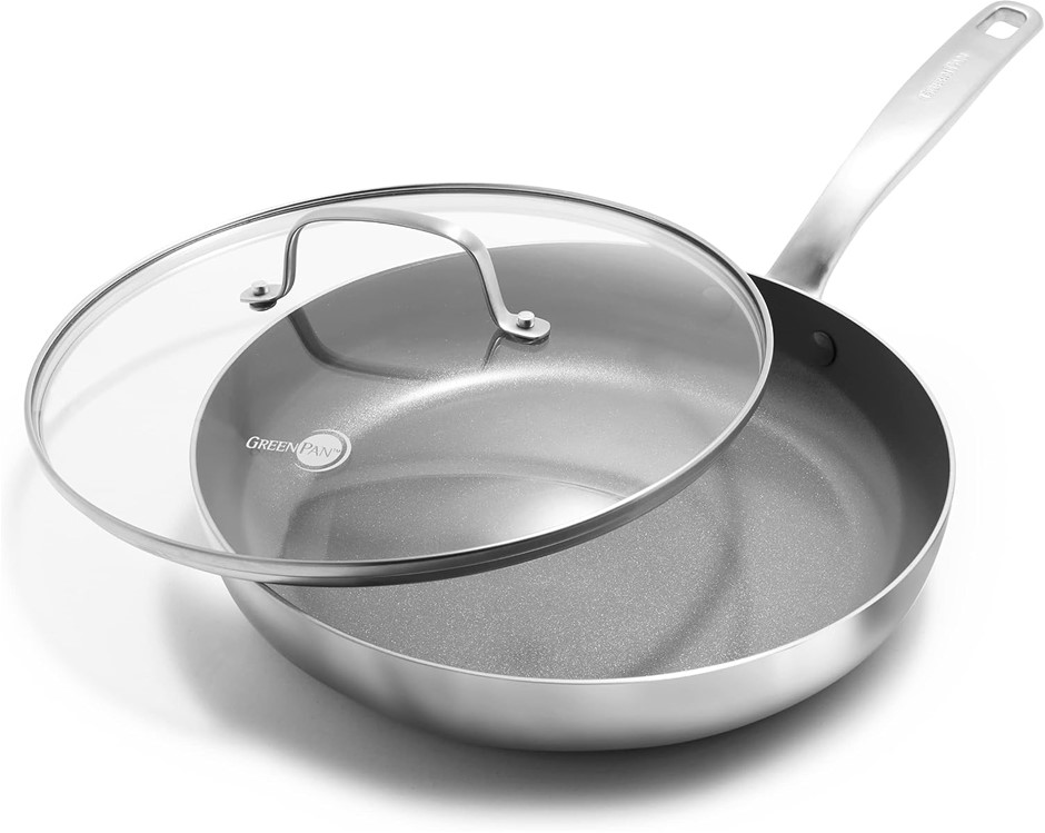 GreenPan Chatham Tri-Ply Stainlesan Skillet with Lid, PFAS-Free, Multi Clad