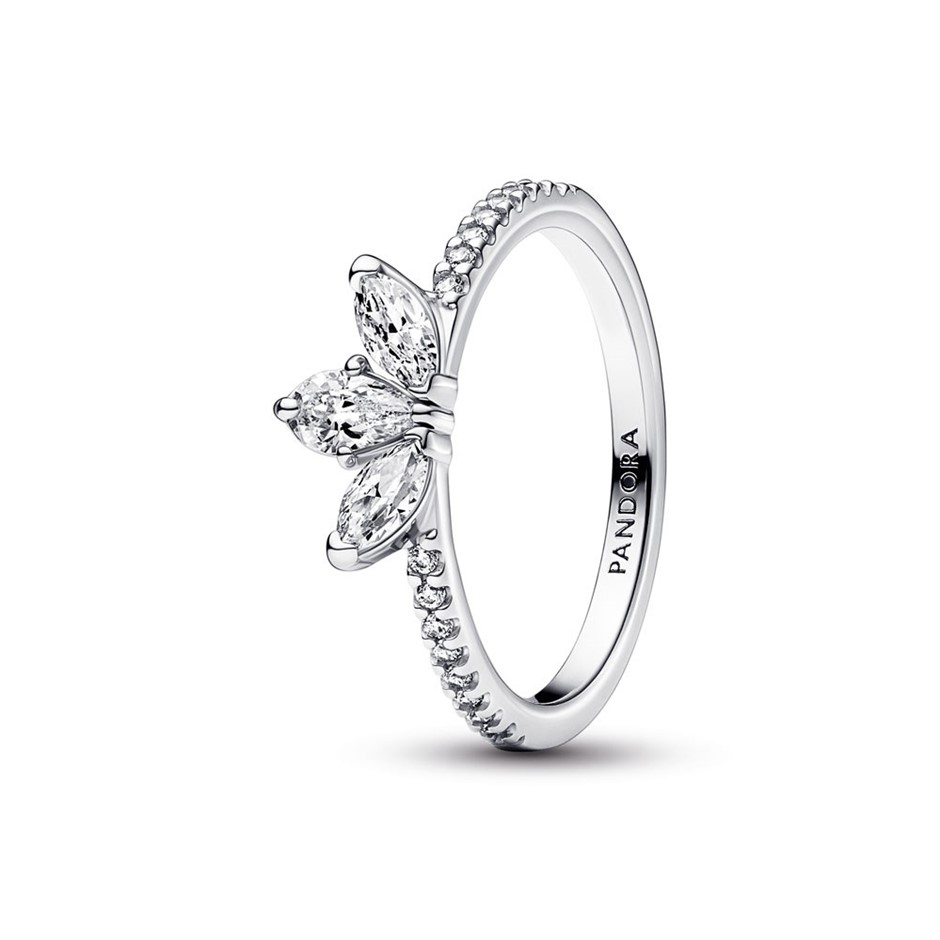 Herbarium cluster sterling silver ring with clear cubic zirconia Size 54