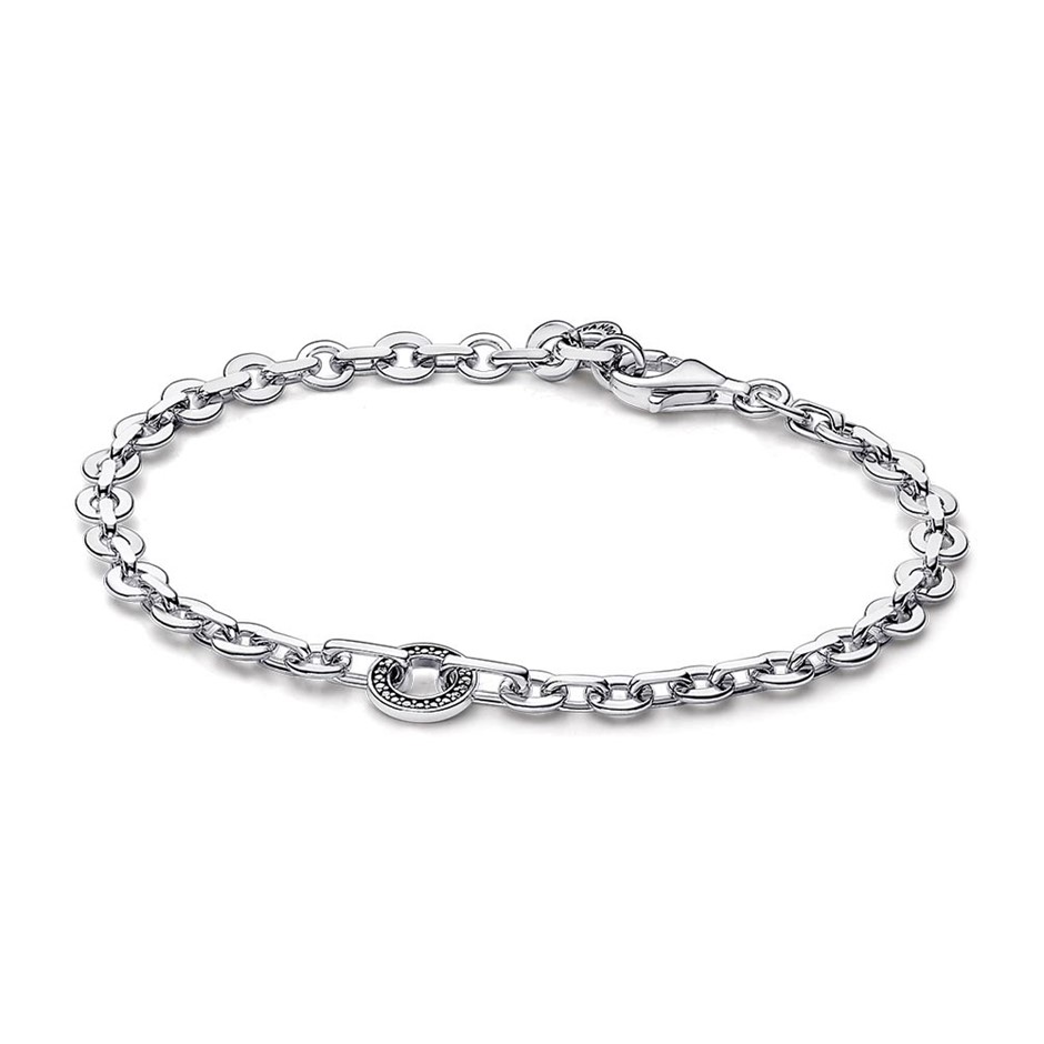Pandora logo sterling silver bracelet with clear cubic zirconia