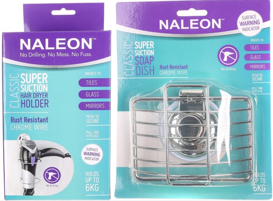 BUNDLE of NALEON Classic Chrome Suction Hair Dryer Holder + NALEON Classic