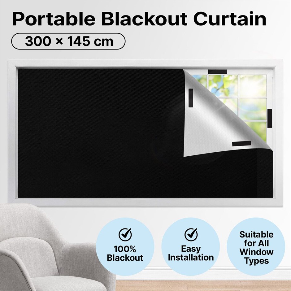 100% Blackout Curtain 300x145cm DIY Cuttable No Drill Window Cover RV