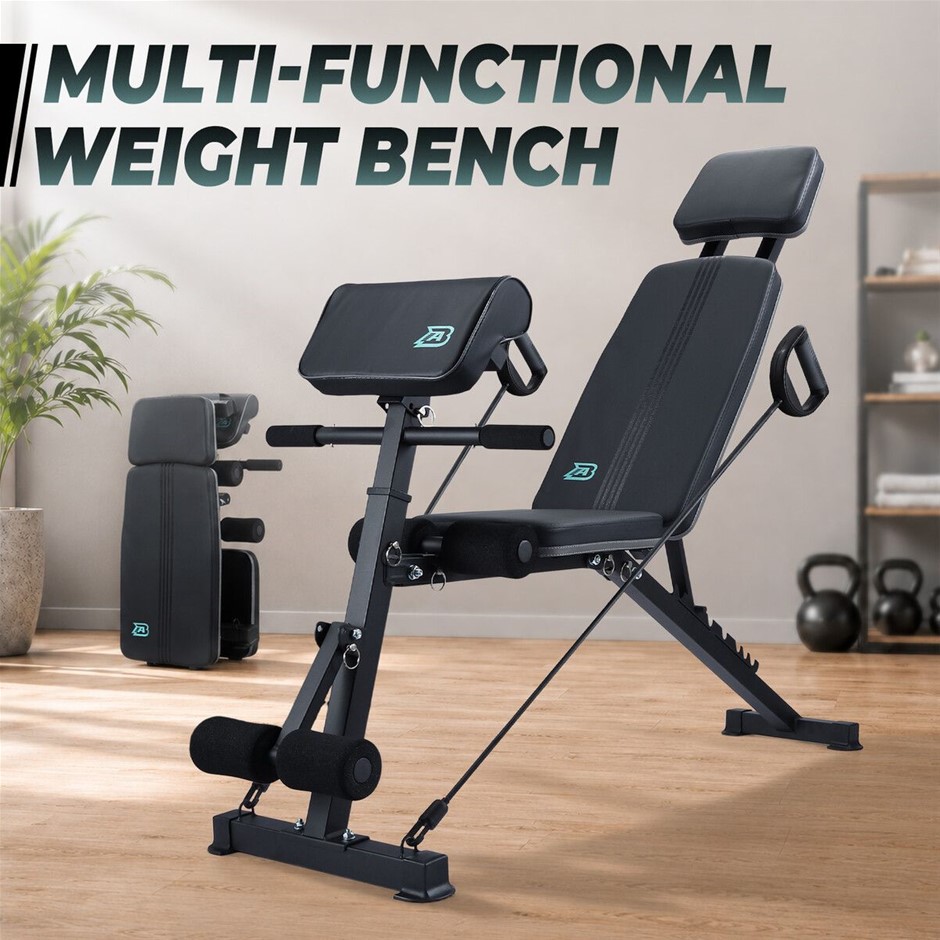 Adjustable FID Weight Bench 450kg Foldable Incline Decline Flat w/ Bands