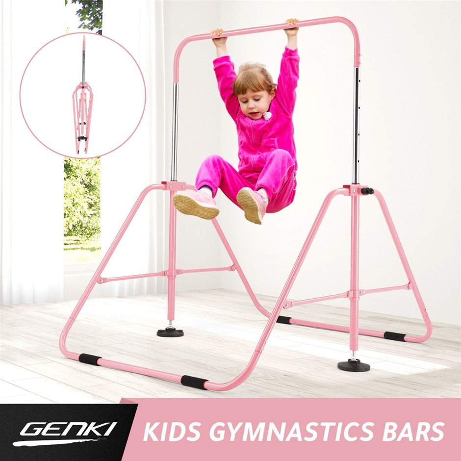 Kids Gymnastics Bar Training Climbing Frame Horizontal Expandable Pink