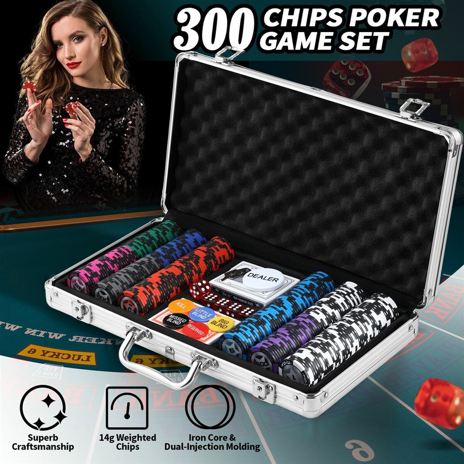 300Pcs Poker Chips Game Set with Cards, Dice & Aluminum Case