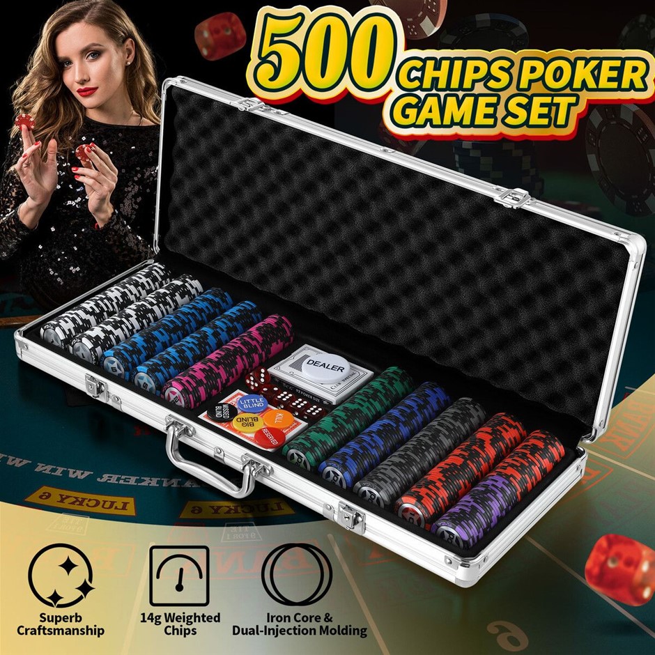 500Pcs Poker Chips Game Set with Cards, Dice & Aluminum Case