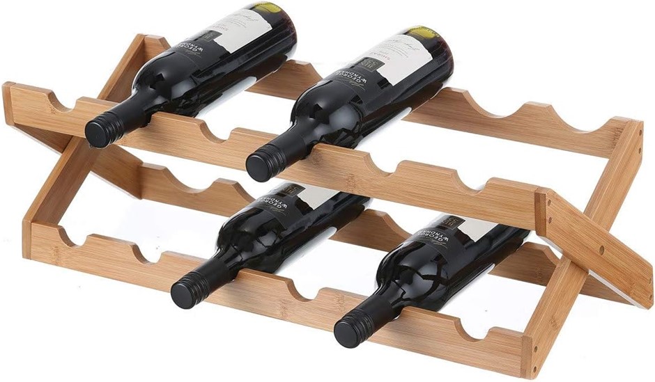 Bamboo Folding Wine Rack, Collapsible Countertop Bottle Holder for Kitchen